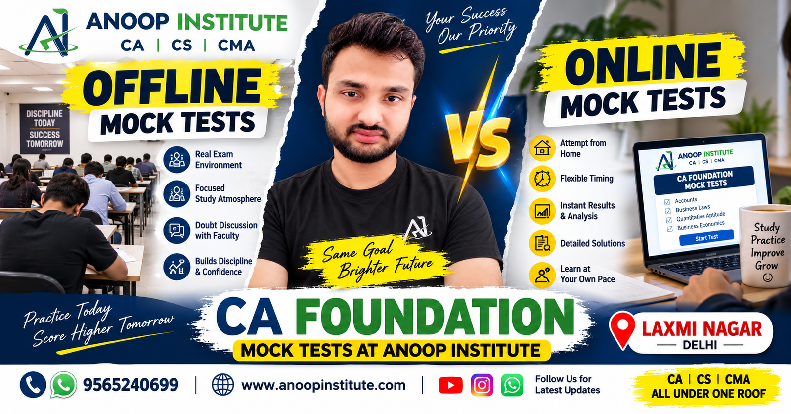 Offline vs Online CA Foundation Mock Tests: Which One Should You Choose in Laxmi Nagar?